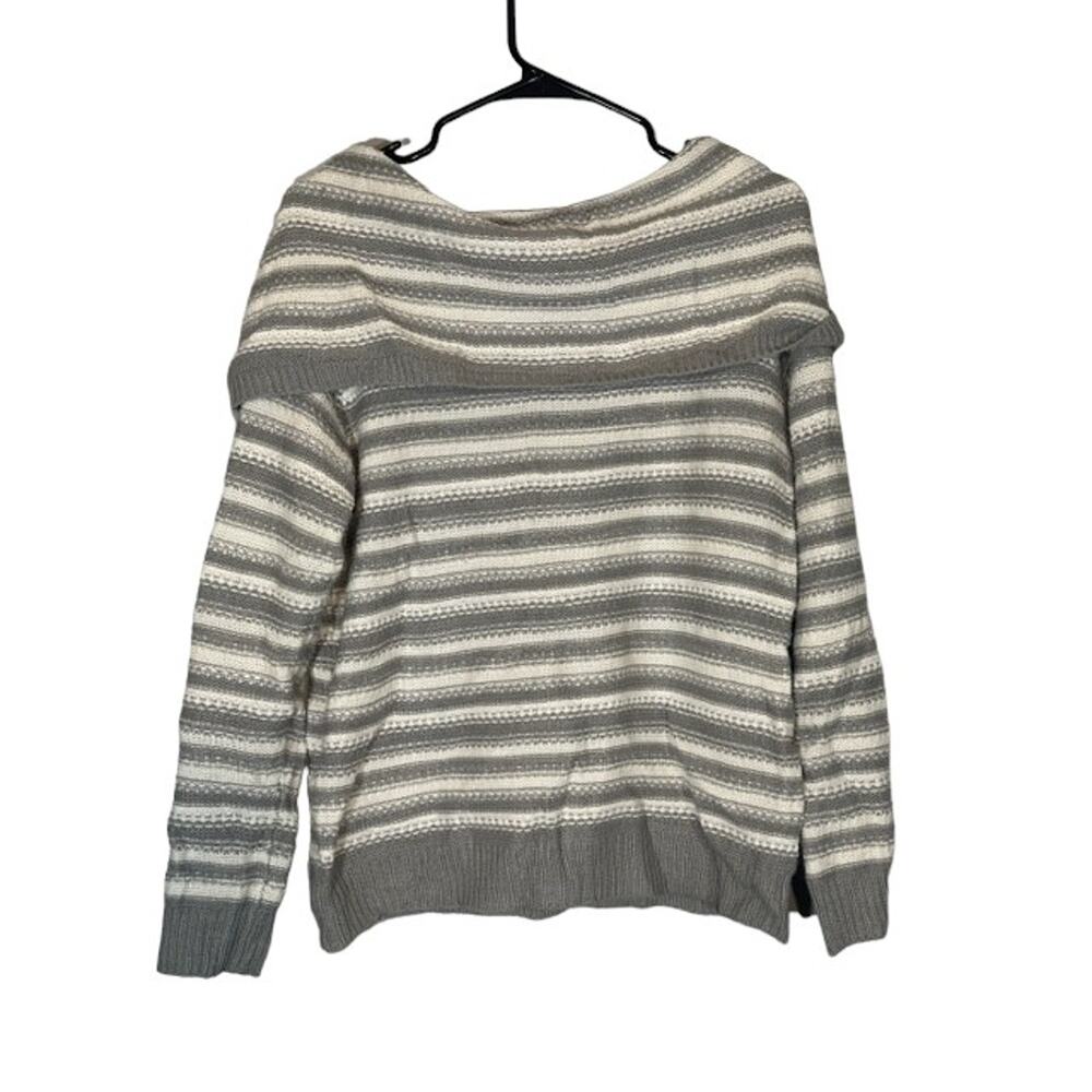 New York & Co Women’s Gray & White Striped Long Sleeve Knit Sweater Size Medium